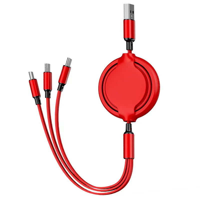 3-in-1 Retractable USB Cable for Fast Charging & Data Transfer