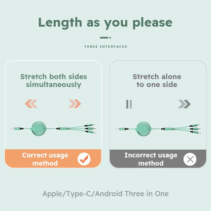 3-in-1 Retractable USB Cable for Fast Charging & Data Transfer