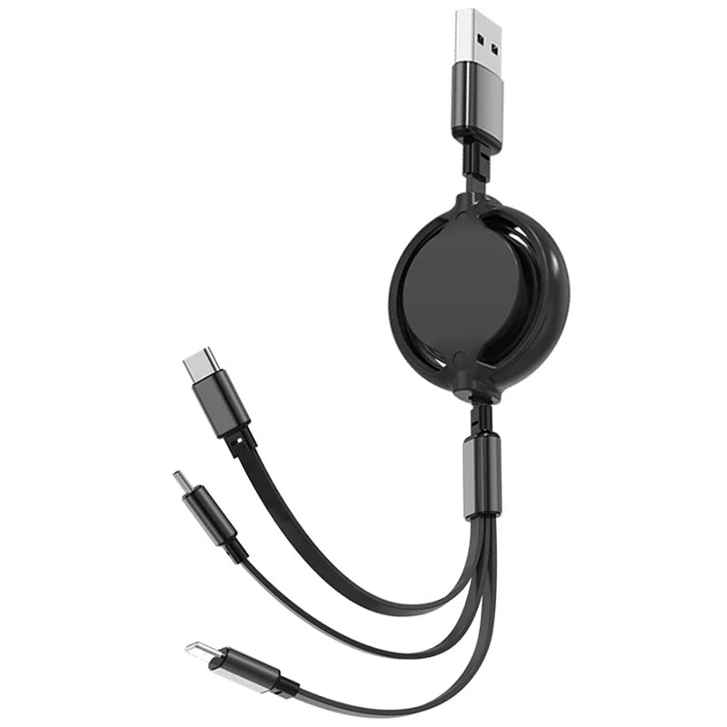 3-in-1 Retractable USB Cable for Fast Charging & Data Transfer